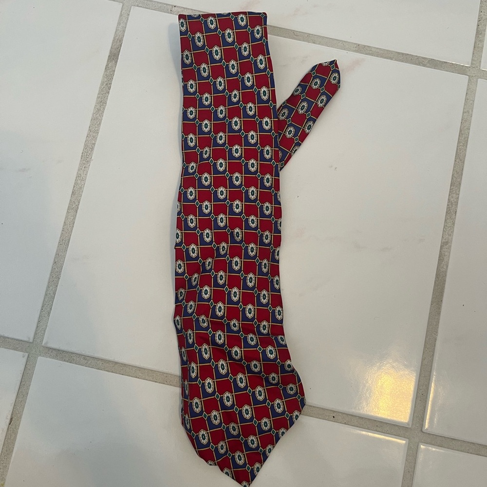 Dior Red and Blue Geometric Tie